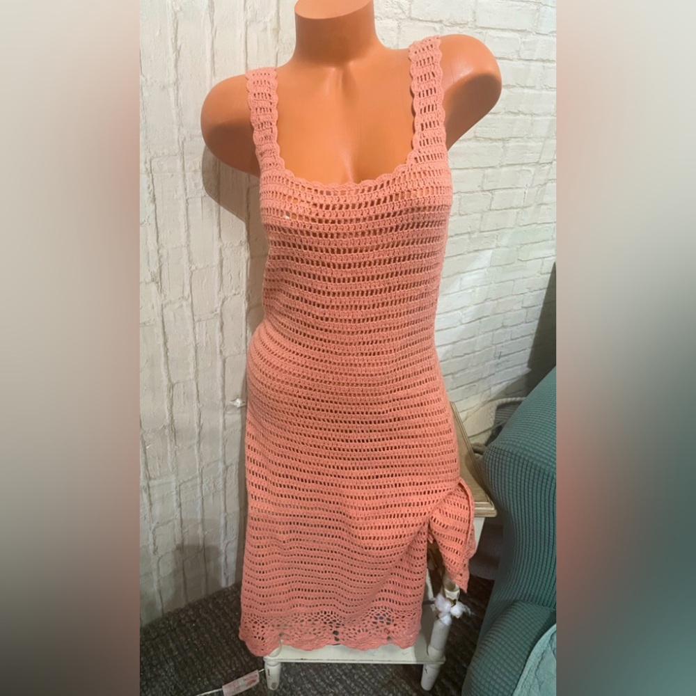 VENUS Women’s Silk Coral Boho Crochet Knit Dress Swim Coverup Sz M NEW!